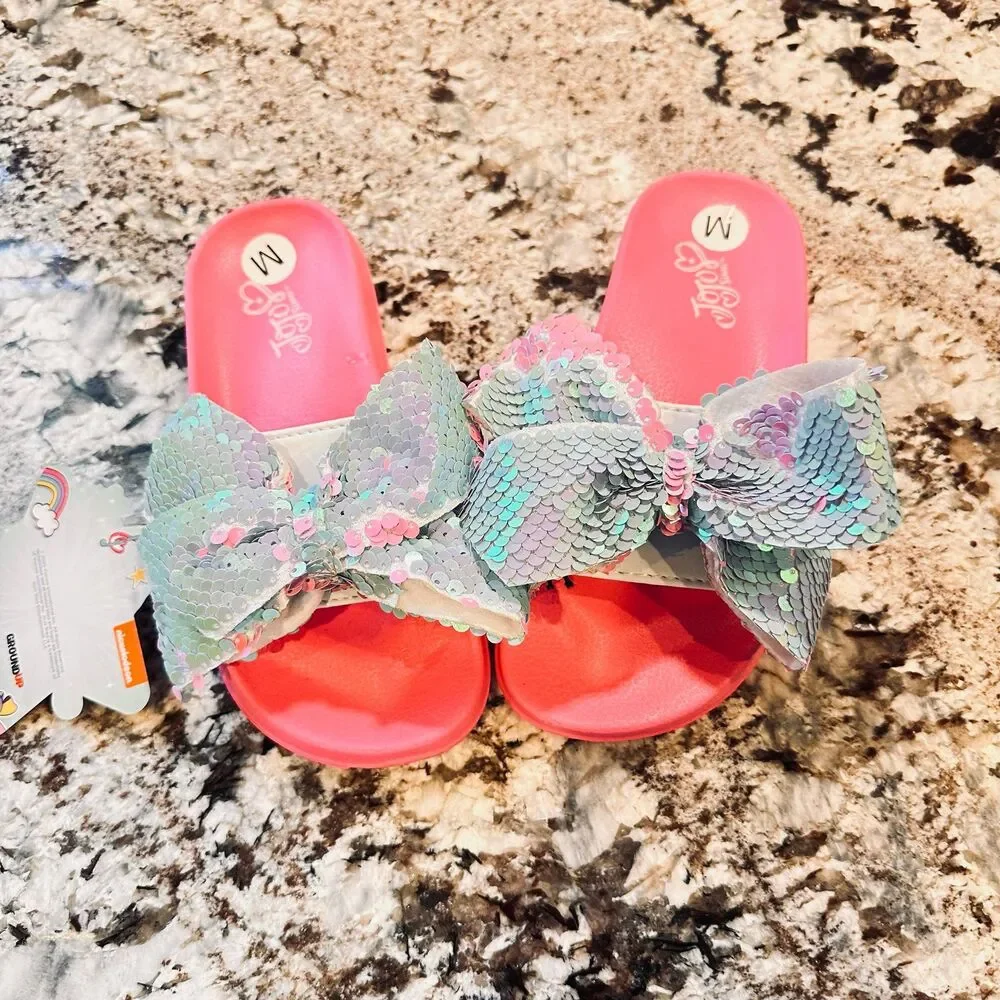 JoJo Siwa Crushed Glitter Slide Sandal Pink with Signature Bow